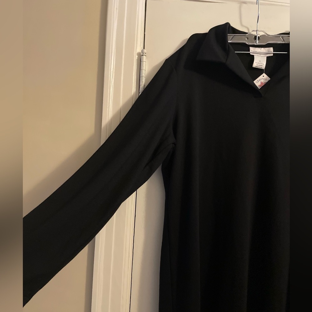NWT Susan Graver Black Long Sleeve Collar Shift Dress Size Extra Large - Picture 2 of 7